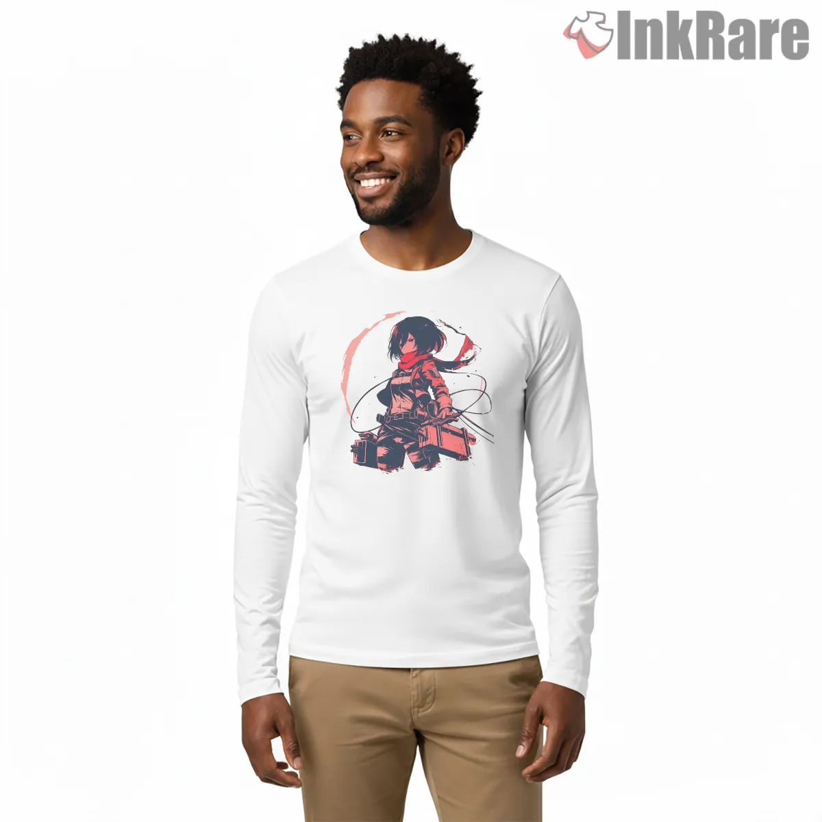 Red Hoodie Mikasa Urban Sketch Long Sleeve White Red Hoodie Mikasa Urban Sketch Shirt on white long sleeve shirt for men graphic tee