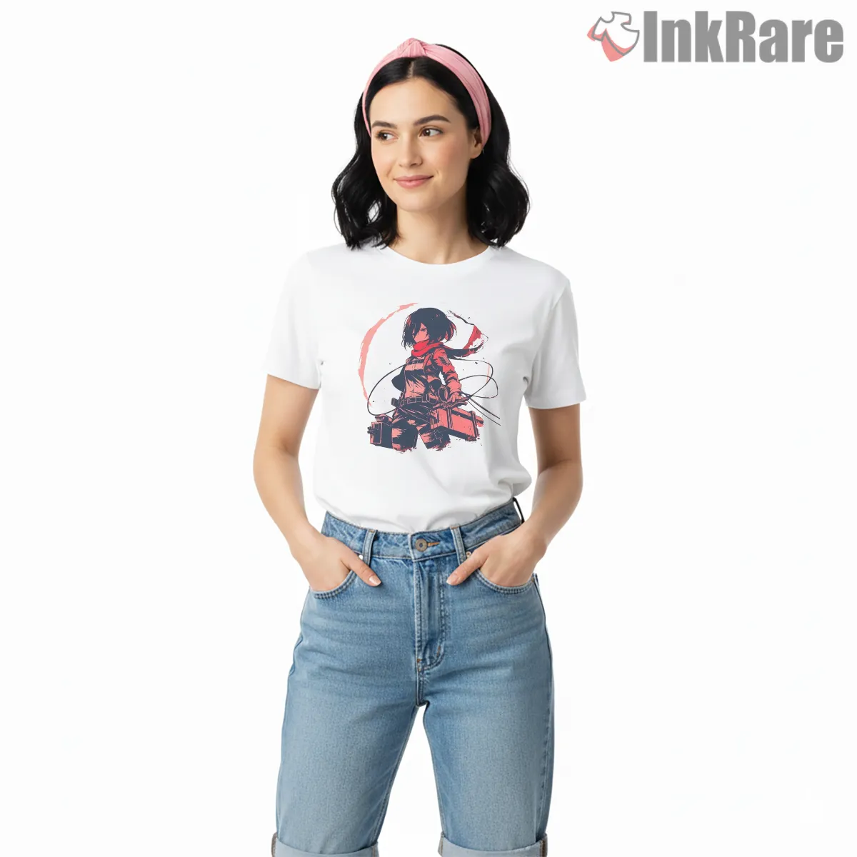 Red Hoodie Mikasa Urban Sketch Short Sleeve White Red Hoodie Mikasa Urban Sketch Shirt on white short sleeve shirt for women graphic tee