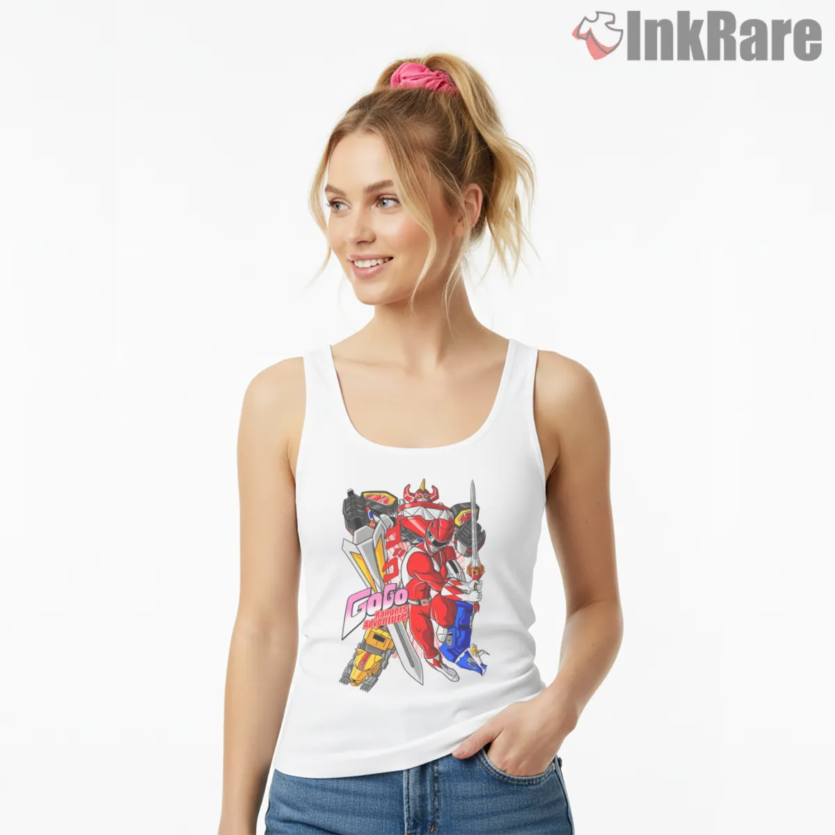 Red Ranger Adventure Hero Poster Tank Top White Red Ranger Adventure Hero Poster Shirt on white tank top for women graphic tee