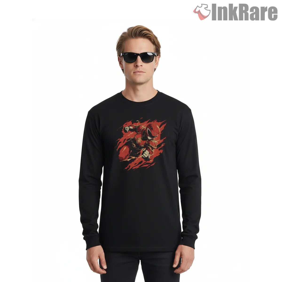 Red Ranger Crimson Speed Strike Long Sleeve Black Red Ranger Crimson Speed Strike Shirt on black long sleeve shirt for men graphic tee