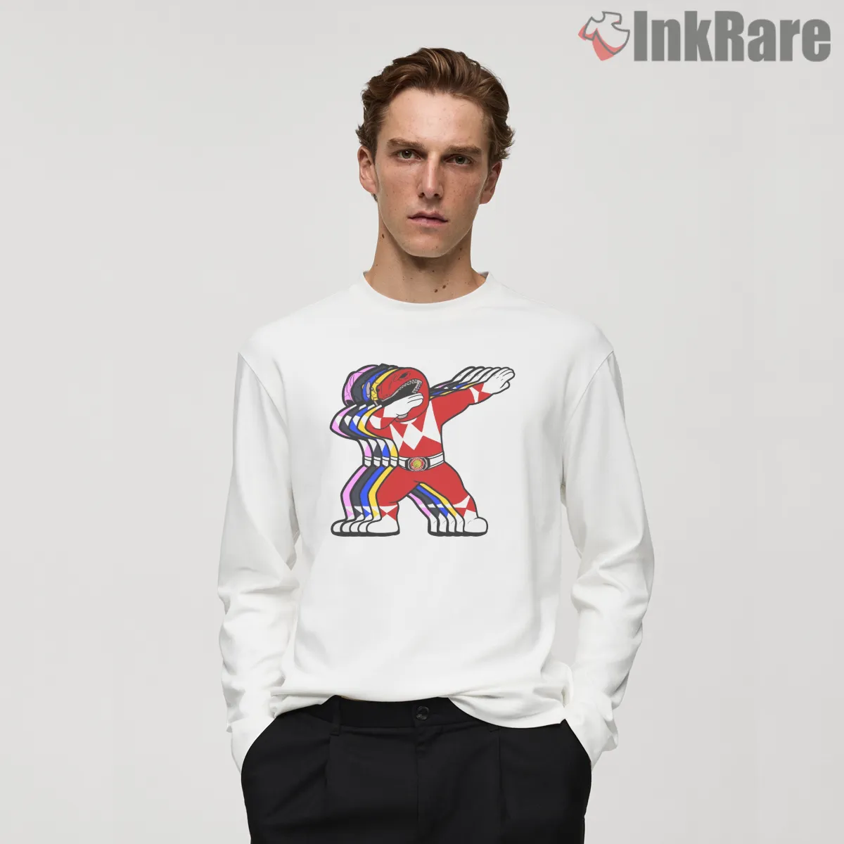 Red Ranger Dab Dance Meme Long Sleeve White Red Ranger Dab Dance Meme Shirt on white long sleeve shirt for men graphic tee