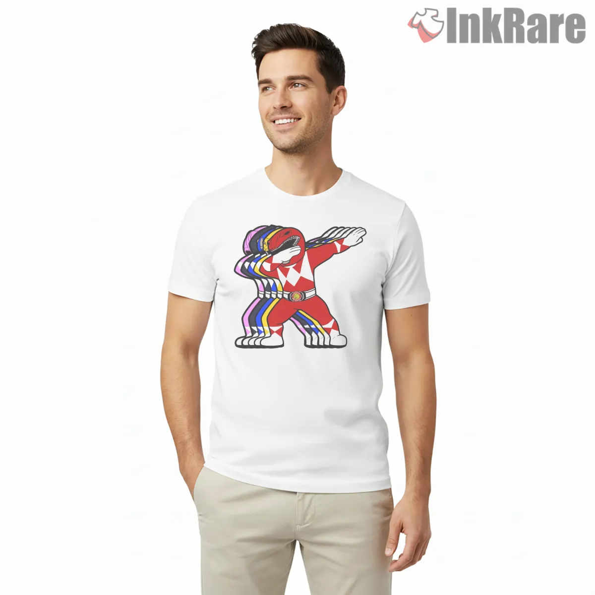 Red Ranger Dab Dance Meme Short Sleeve White Red Ranger Dab Dance Meme Shirt on white short sleeve shirt for men graphic tee
