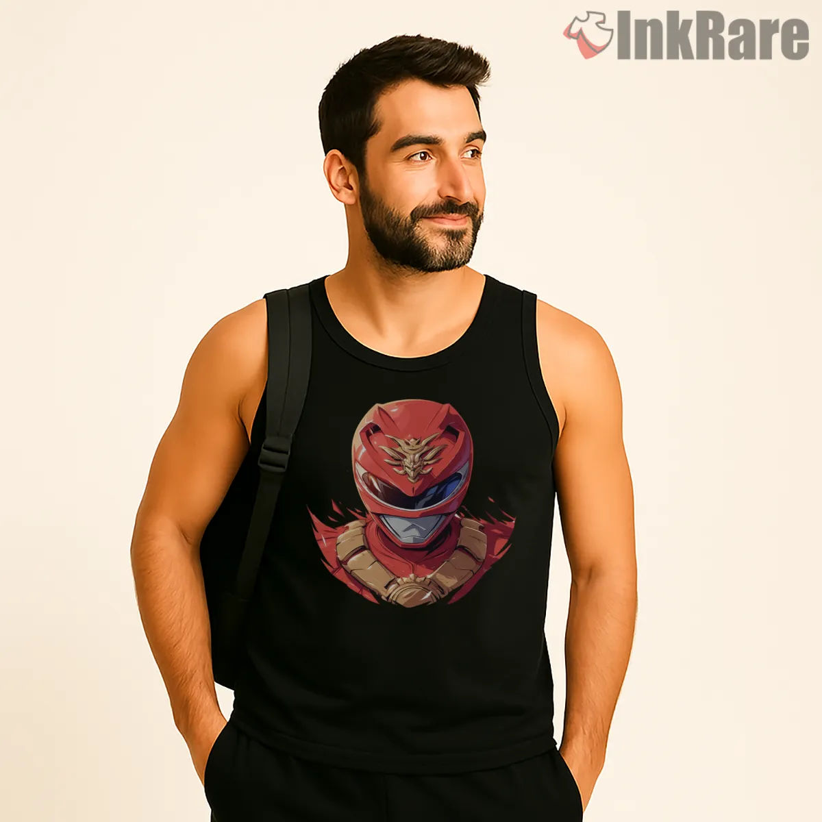 Red Ranger Golden Dragon Emblem Helmet Tank Top Black Red Ranger Golden Dragon Emblem Helmet Shirt on black tank top for men graphic tee