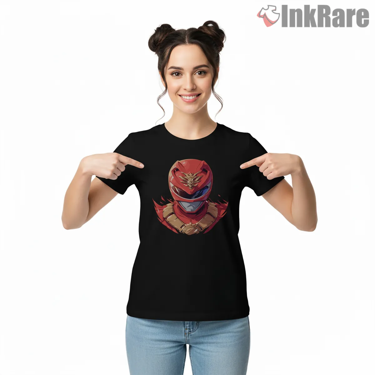 Red Ranger Golden Dragon Emblem Helmet Short Sleeve Black Red Ranger Golden Dragon Emblem Helmet Shirt on black short sleeve shirt for women graphic tee