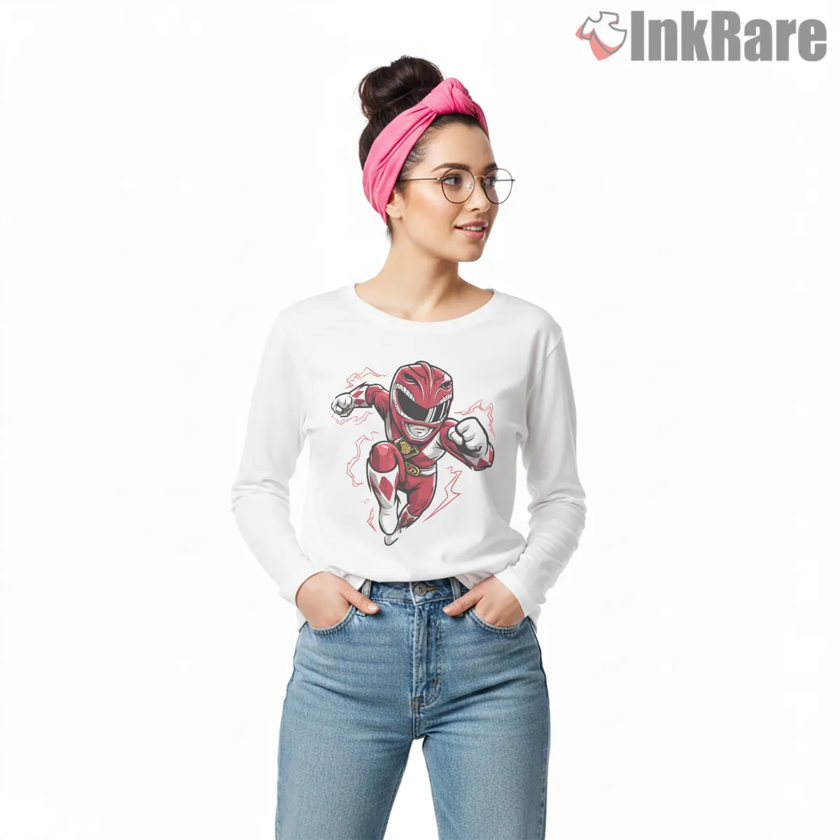 Red Ranger Lightning Charge Hero Shirt on white long sleeve shirt for women graphic tee