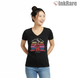 Red Ranger Retro Training Hero Sunset Shirt on black v-neck shirt for women graphic tee