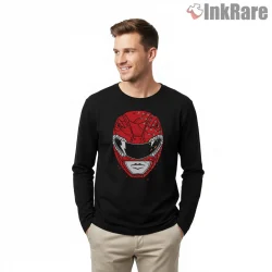 Red Ranger Tech Circuit Helmet Graphic Shirt on black long sleeve shirt for men graphic tee