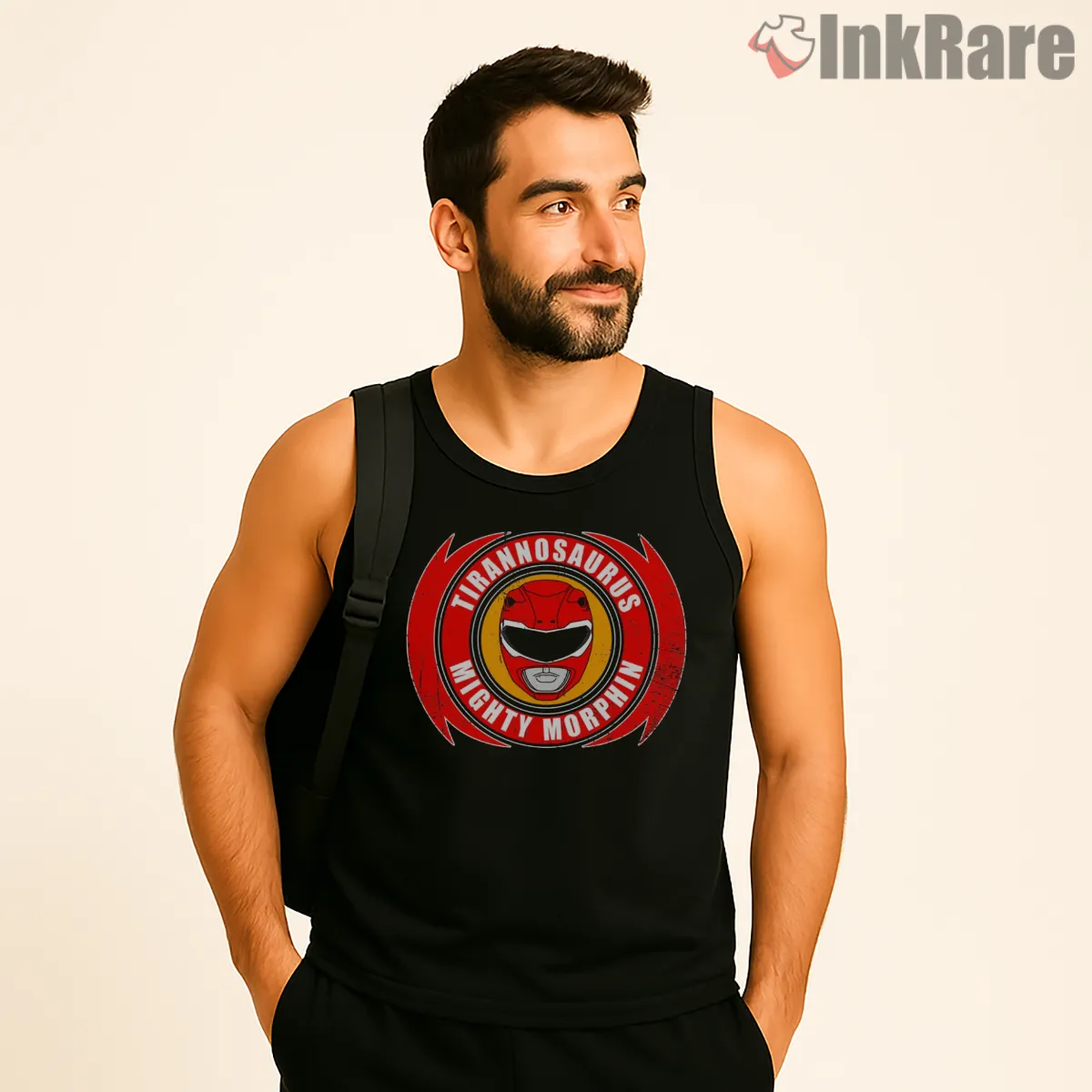 Red Ranger Tyrannosaurus Power Emblem Tank Top Black Red Ranger Tyrannosaurus Power Emblem Shirt on black tank top for men graphic tee