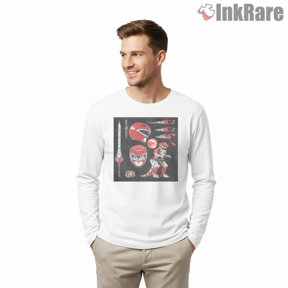 Red Ranger Weapons Blueprint Arsenal Shirt on white long sleeve shirt for men graphic tee