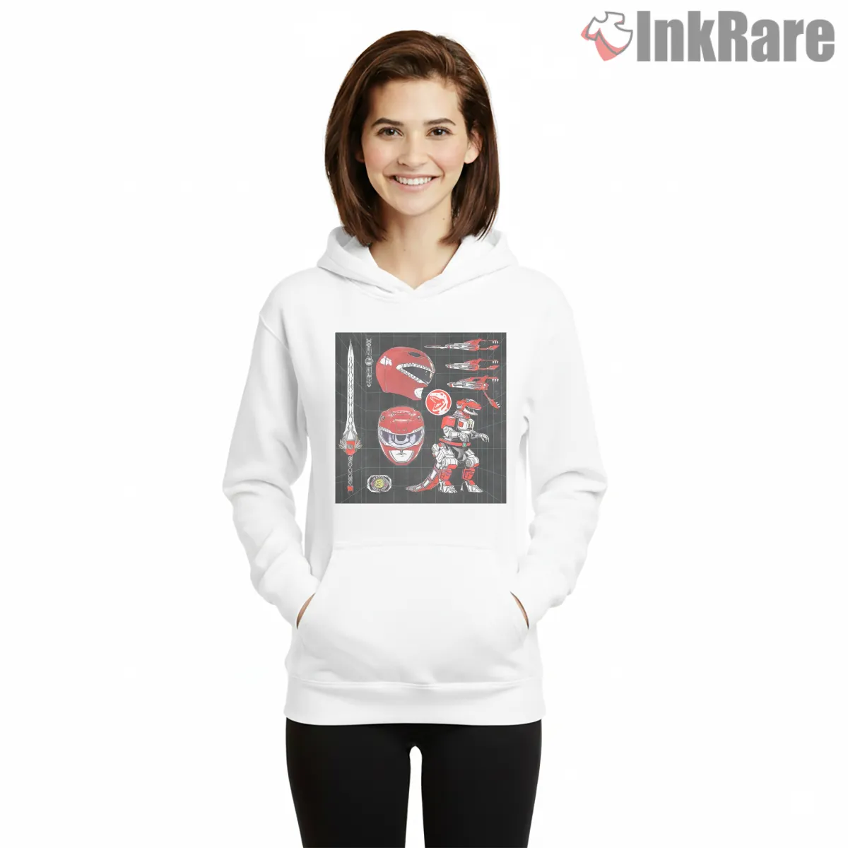 Red Ranger Weapons Blueprint Arsenal Shirt on white hoodie for women graphic tee