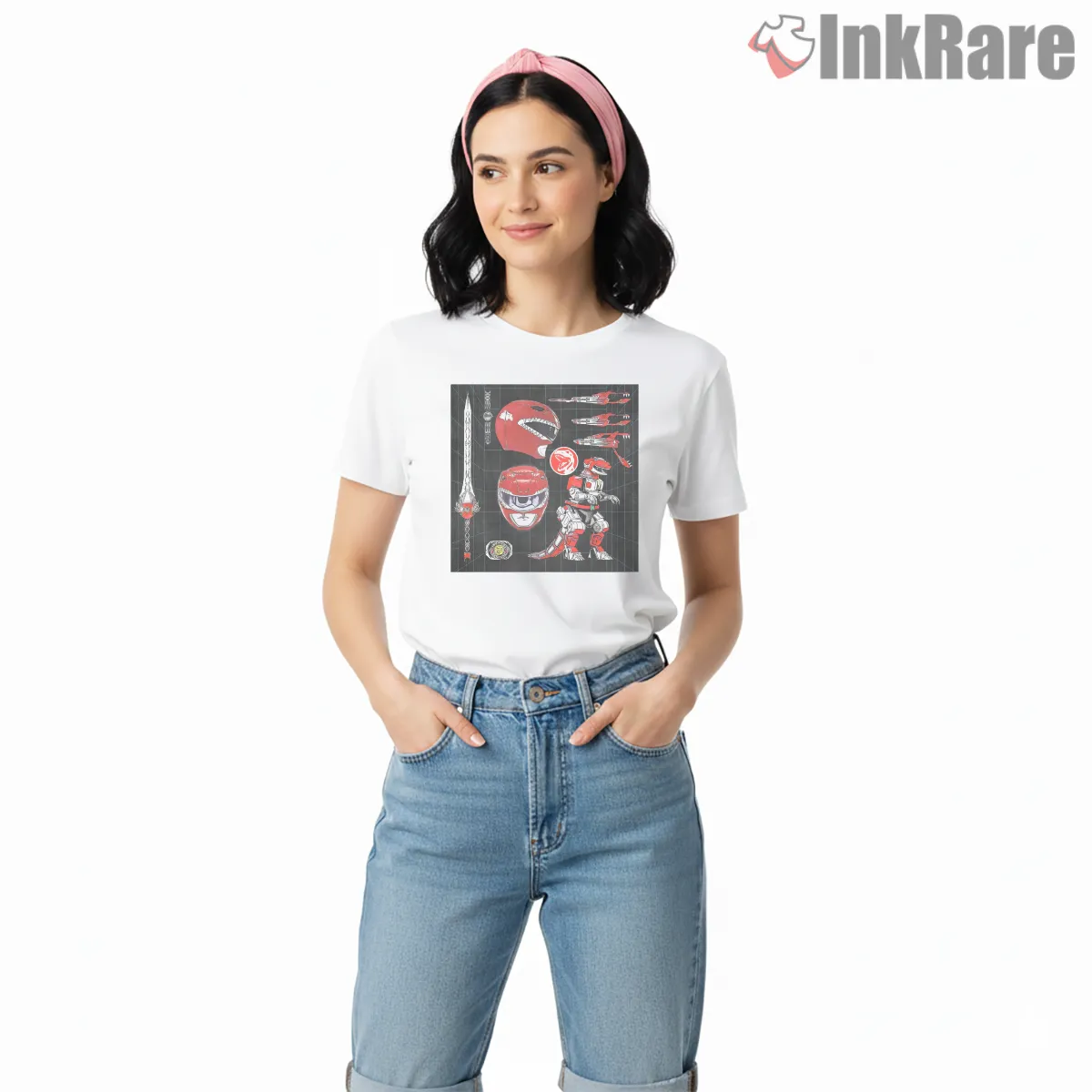 Red Ranger Weapons Blueprint Arsenal Short Sleeve White Red Ranger Weapons Blueprint Arsenal Shirt on white short sleeve shirt for women graphic tee