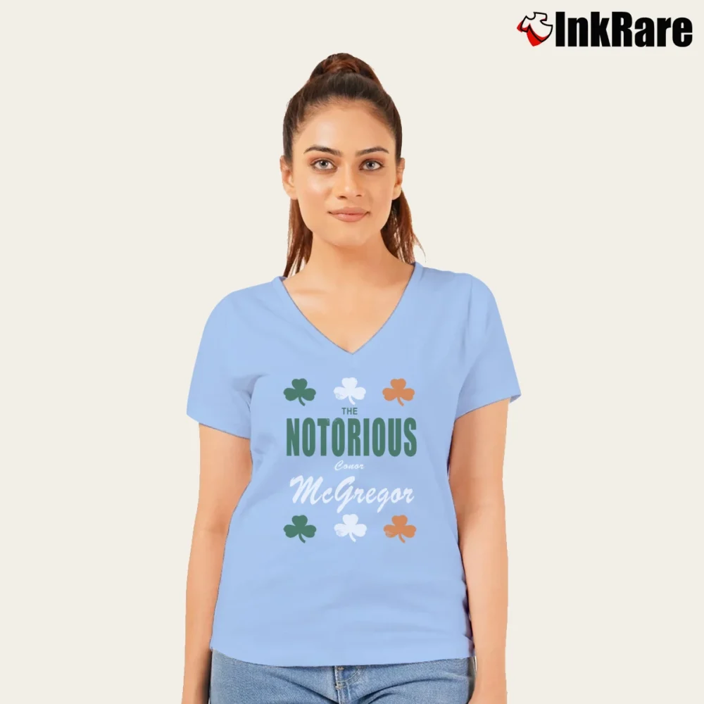 Women’s Reebok UFC Conor McGregor Shamrock V-Neck Tee in light blue | Chic Neckline, Soft Texture