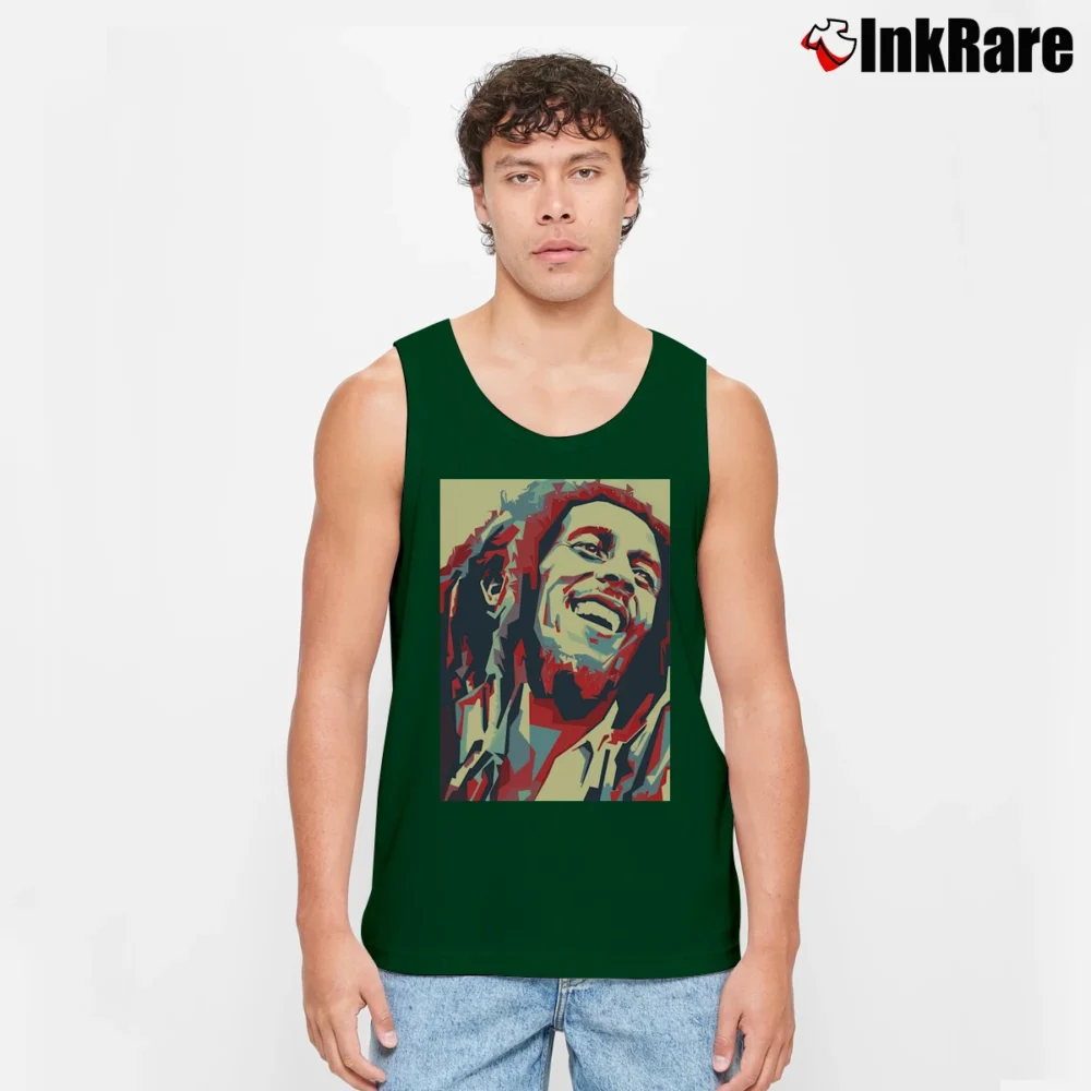 Men’s reggae bob marley hope style jamaican legend Tank Top in forest green | Breathable, Active-Friendly Design