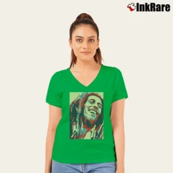 Women’s reggae bob marley hope style jamaican legend V-Neck Tee in irish green | Chic Neckline, Soft Texture