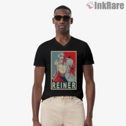 Reiner Braun Vintage Propaganda Poster Shirt on black v-neck shirt for men graphic tee