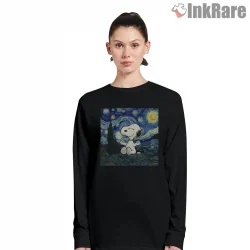 Relax Snoopy Starry Night Art Inspired Shirt on black long sleeve shirt for women graphic tee