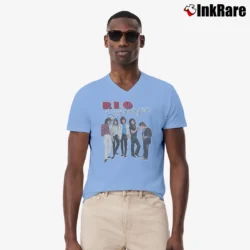 Men’s Reo Speedwagon 1981 Tour Band V-Neck Tee in light blue | Sharp, Breathable, Everyday Staple