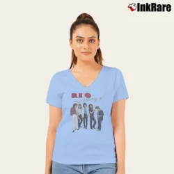 Women’s Reo Speedwagon 1981 Tour Band V-Neck Tee in light blue | Chic Neckline, Soft Texture