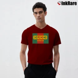 Men’s Replica Gucci Dapper Dan Graphic V-Neck Tee in maroon | Sharp, Breathable, Everyday Staple