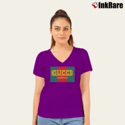 Women’s Replica Gucci Dapper Dan Graphic V-Neck Tee in purple | Chic Neckline, Soft Texture