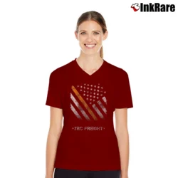 Women’s Replica YRC Freight Logo Work V-Neck Tee in maroon | Chic Neckline, Soft Texture