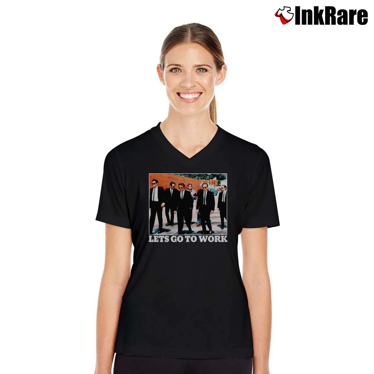 Women’s Reservoir Dogs Let's Go To Work V-Neck Tee in black | Chic Neckline, Soft Texture