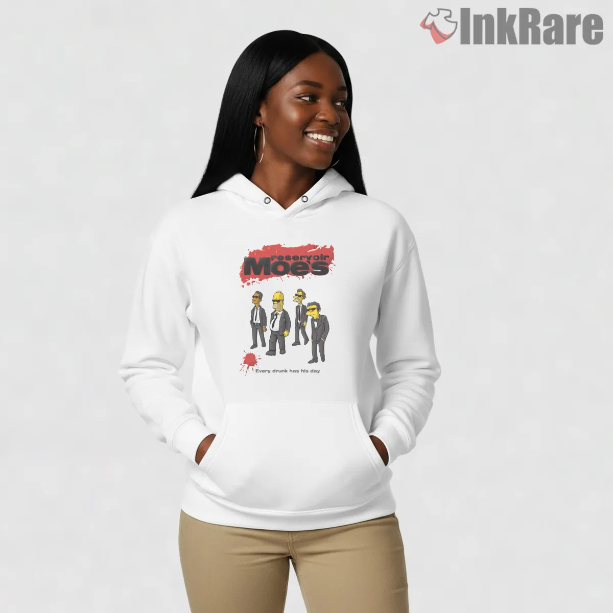 Reservoir Dogs Moe Tavern Movie Crossover Hoodie White Reservoir Dogs Moe Tavern Movie Crossover Shirt on white hoodie for women graphic tee