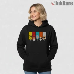 Reservoir Scientists Cartoon Genius Mashup Parody Shirt on black hoodie for women graphic tee