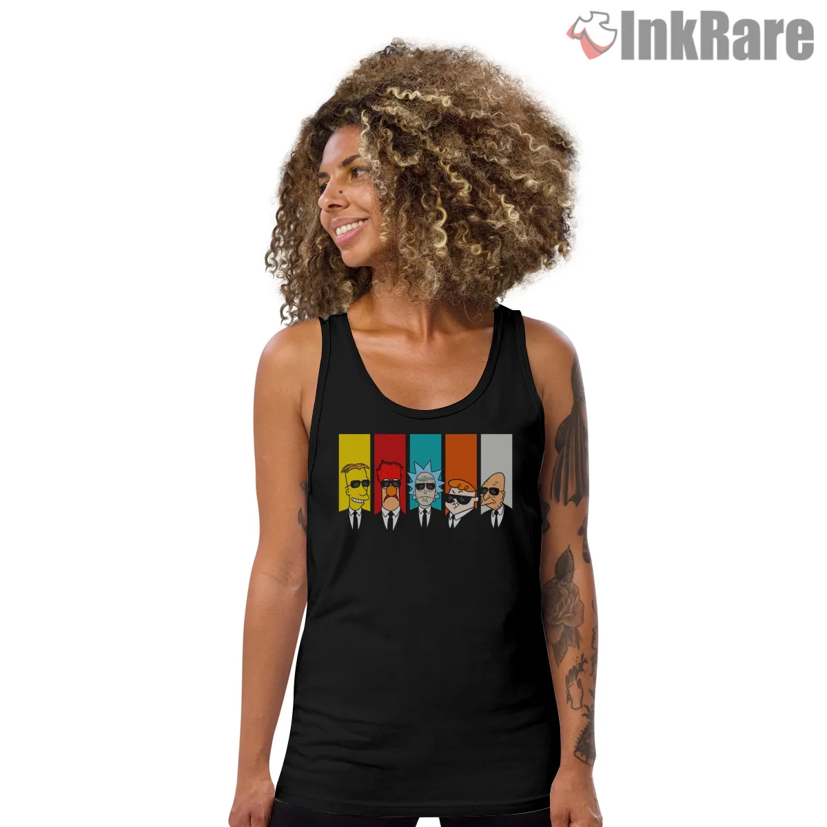 Reservoir Scientists Cartoon Genius Mashup Parody Tank Top Black Reservoir Scientists Cartoon Genius Mashup Parody Shirt on black tank top for women graphic tee