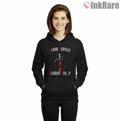Resident Evil 2 Claire Redfield Survival Portrait Shirt on black hoodie for women graphic tee