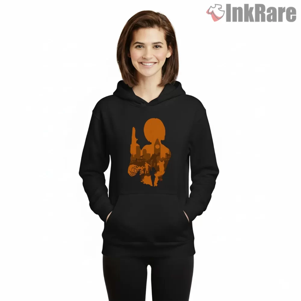 Resident Evil 3 Jill Valentine Silhouette Action Shirt on black hoodie for women graphic tee