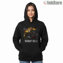 Resident Evil 3 Nemesis Flamethrower Chaos Shirt on black hoodie for women graphic tee