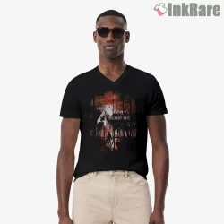 Resident Evil 4 Forest Horror Art Shirt on black v-neck shirt for men graphic tee