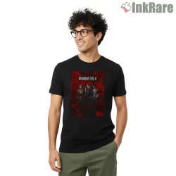 Resident Evil 4 Leon Kennedy Crimson Horror Shirt on black short sleeve shirt for men graphic tee