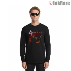 Resident Evil 4 Leon Kennedy Dark Action Shirt on black long sleeve shirt for men graphic tee
