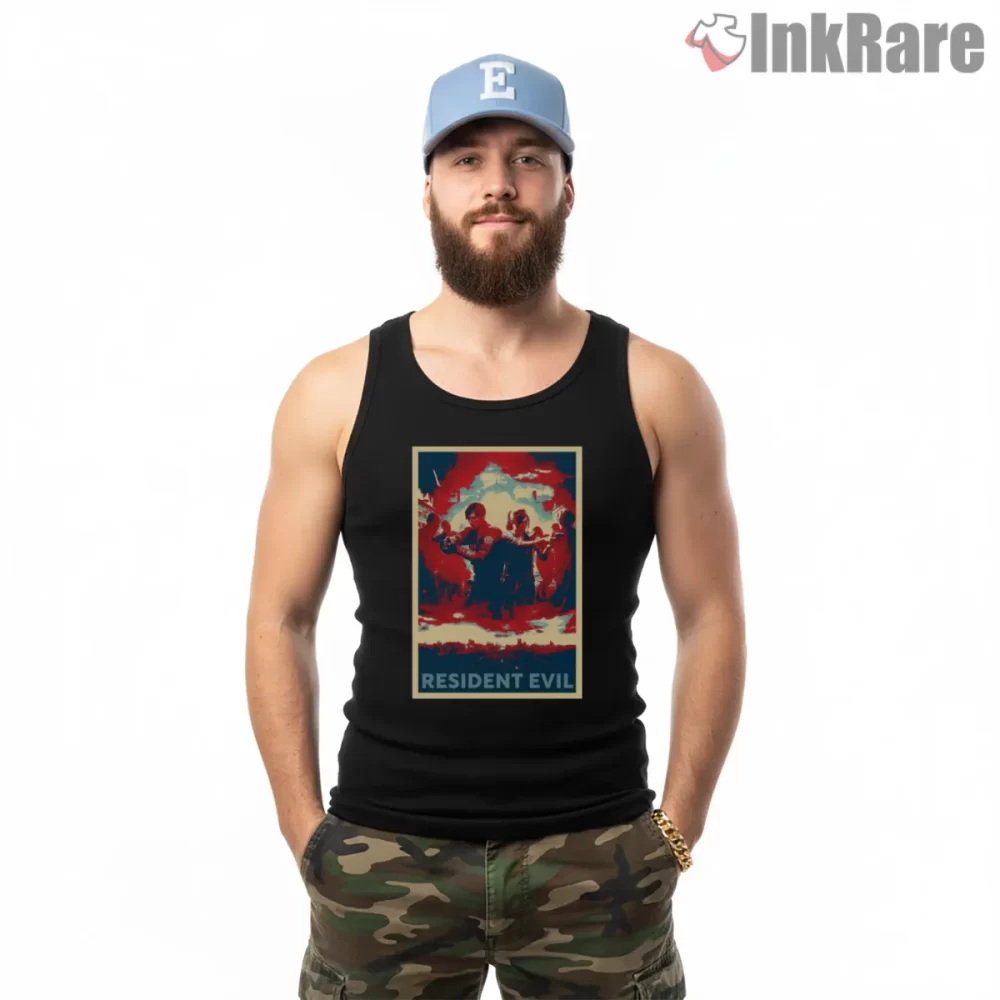 Resident Evil Abstract Survival Horror Art Shirt on black tank top for men graphic tee