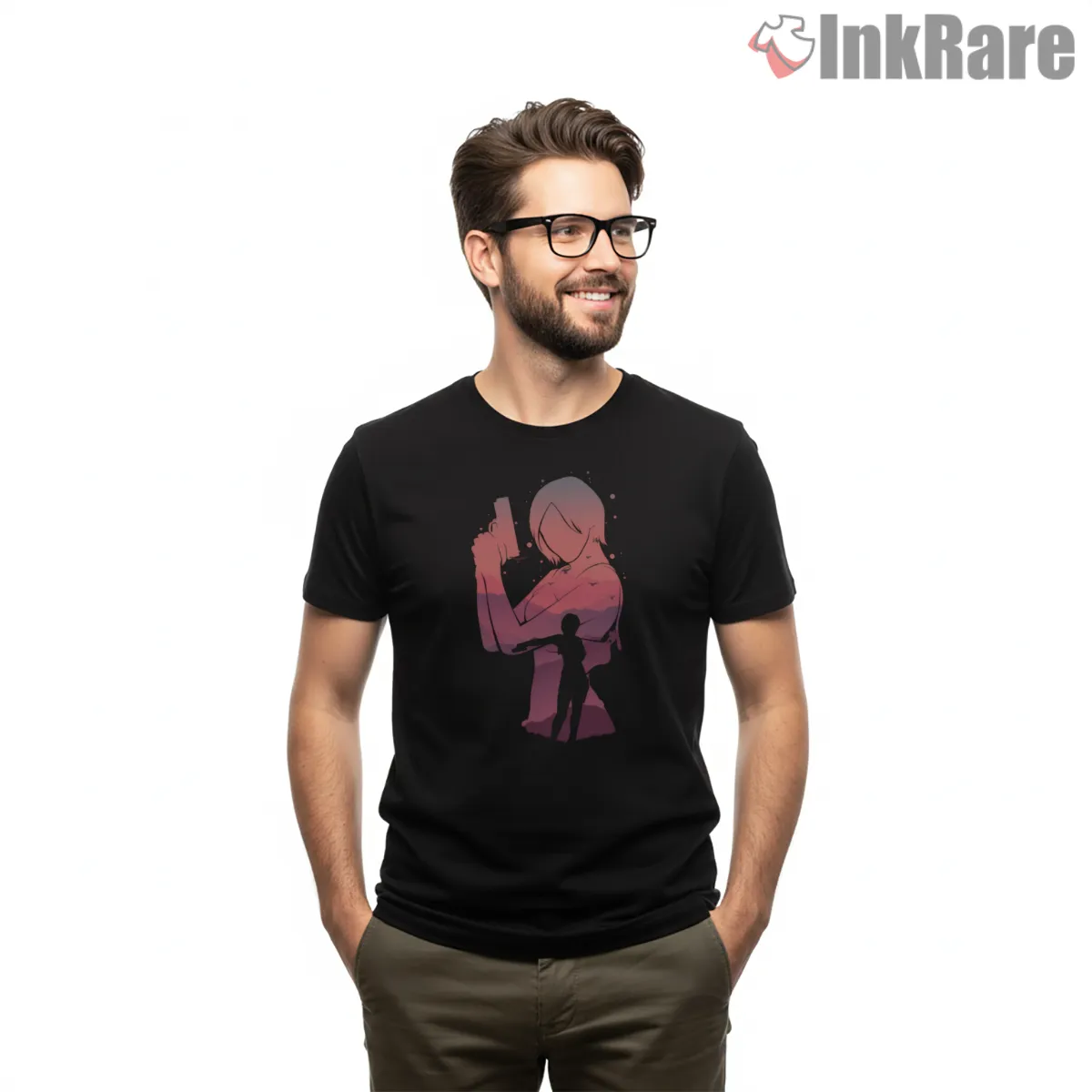 Resident Evil Ada Wong Woman In Red Silhouette Shirt on black short sleeve shirt for men graphic tee