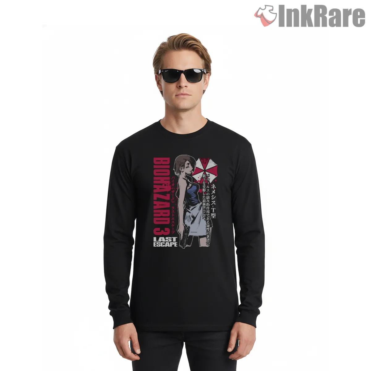 Resident Evil Biohazard 3 Last Escape Shirt on black long sleeve shirt for men graphic tee