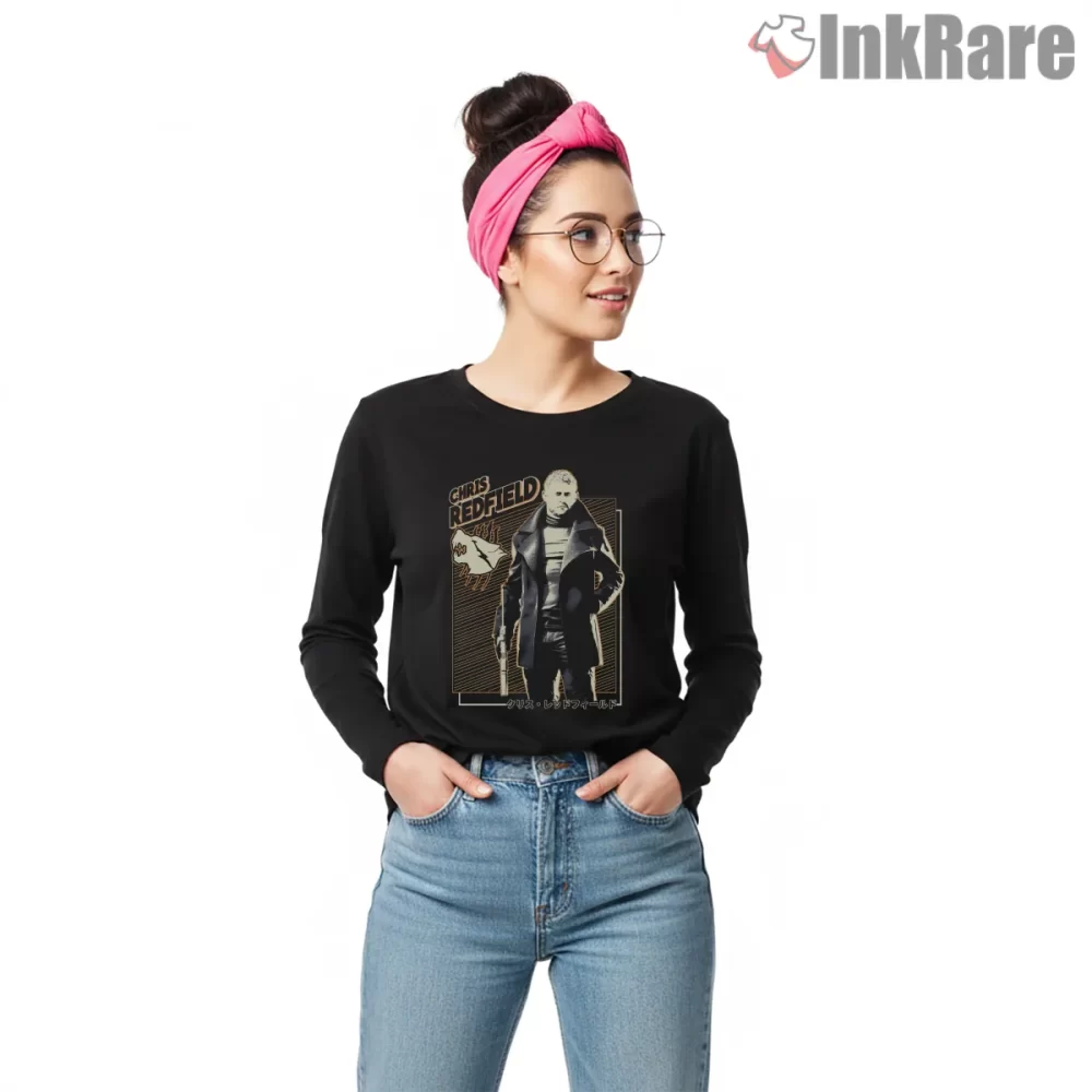 Resident Evil Chris Redfield Hound Wolf Squad Shirt on black long sleeve shirt for women graphic tee