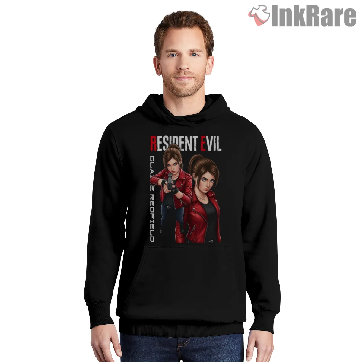 Resident Evil Claire Redfield Combat Fan Art Hoodie Black Resident Evil Claire Redfield Combat Fan Art Shirt on black hoodie for men graphic tee