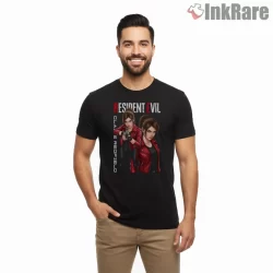 Resident Evil Claire Redfield Combat Fan Art Shirt on black short sleeve shirt for men graphic tee