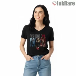 Resident Evil Classic First Game Character Shirt on black v-neck shirt for women graphic tee