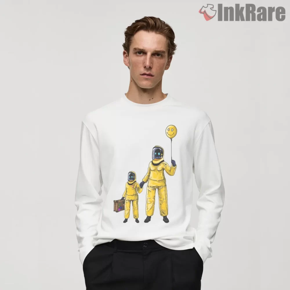 Resident Evil Happy Hazmat Dark Humor Shirt on white long sleeve shirt for men graphic tee