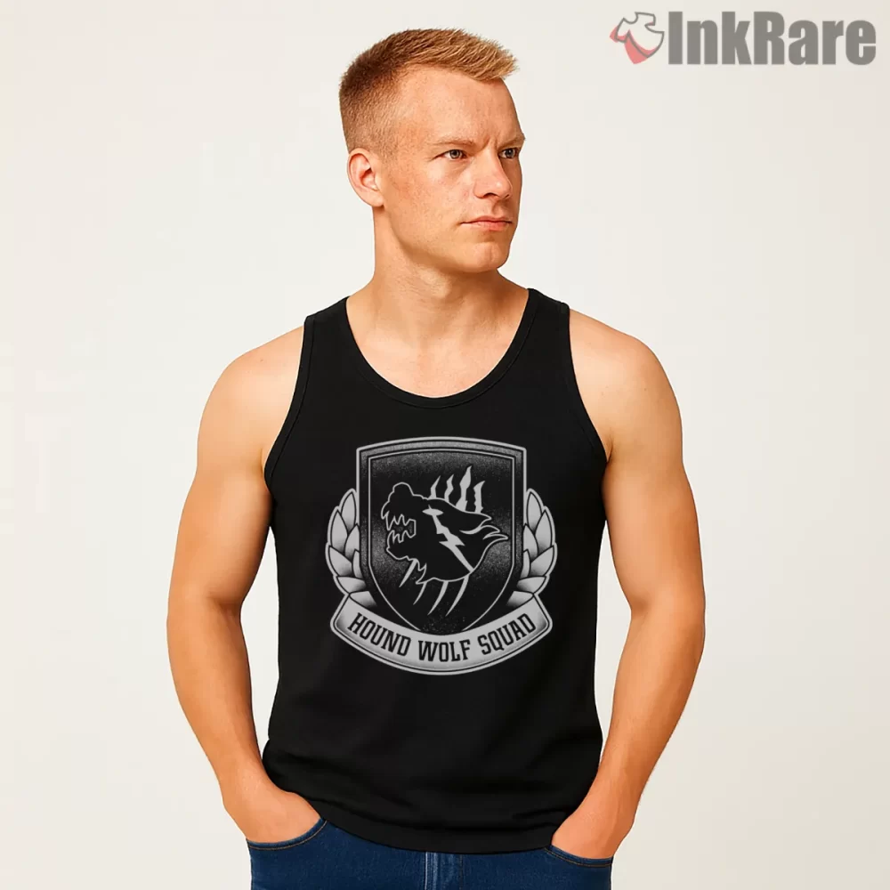Resident Evil Hound Wolf Squad Tactical Emblem Shirt on black tank top for men graphic tee