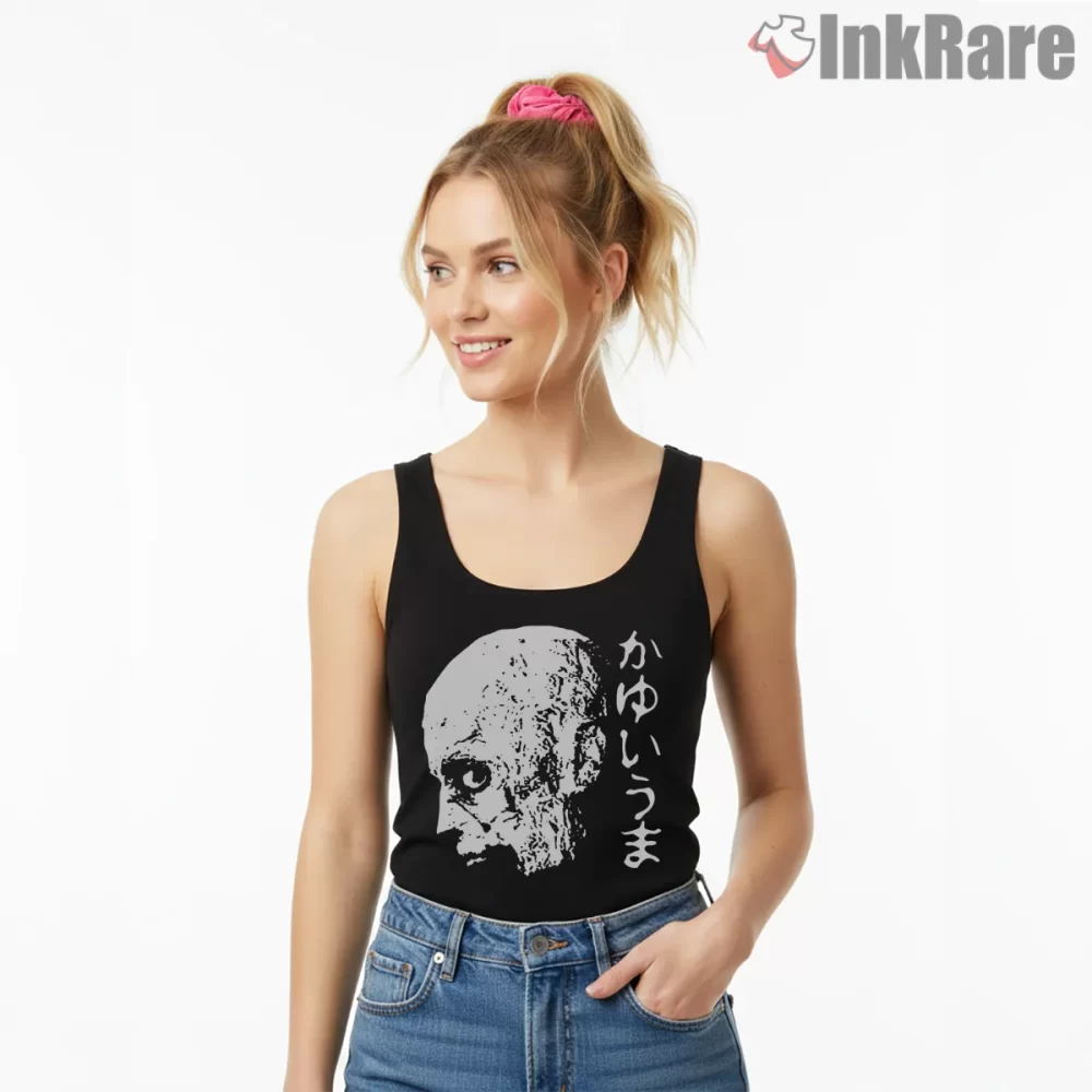 Resident Evil Infected Face Itchy Horror Shirt on black tank top for women graphic tee