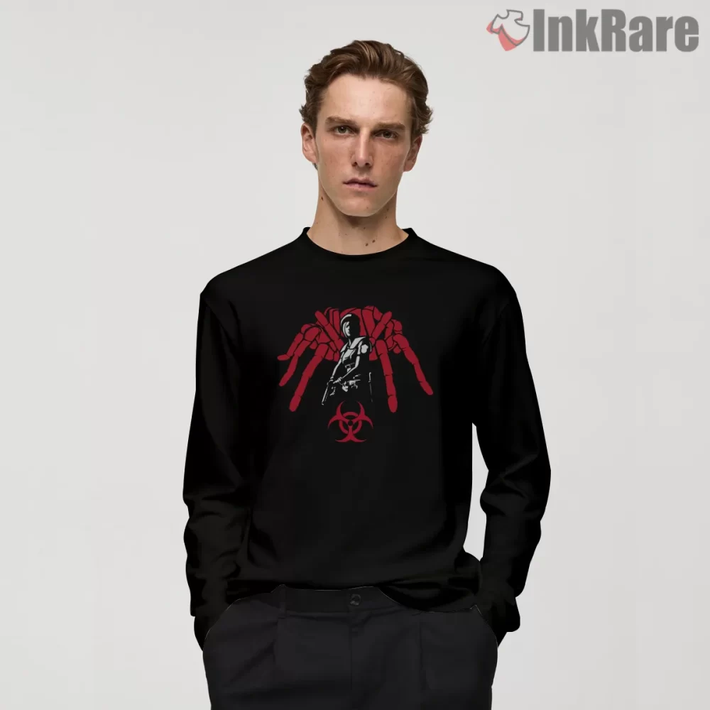 Resident Evil Jill Valentine Biohazard Spider Shirt on black long sleeve shirt for men graphic tee