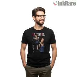 Resident Evil Jill Valentine Dual Pose Fan Art Shirt on black short sleeve shirt for men graphic tee