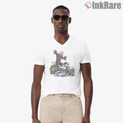 Resident Evil Jill Valentine Escaping Nemesis Shirt on white v-neck shirt for men graphic tee
