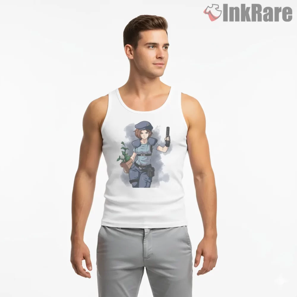Resident Evil Jill Valentine Field Medic Style Shirt on white tank top for men graphic tee