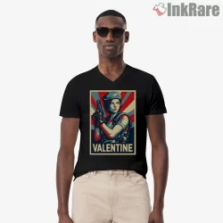 Resident Evil Jill Valentine Hope Poster Shirt on black v-neck shirt for men graphic tee